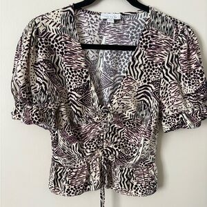 Topshop Black and‎ Cream Animal Print Blouse, Womens size 8(M)